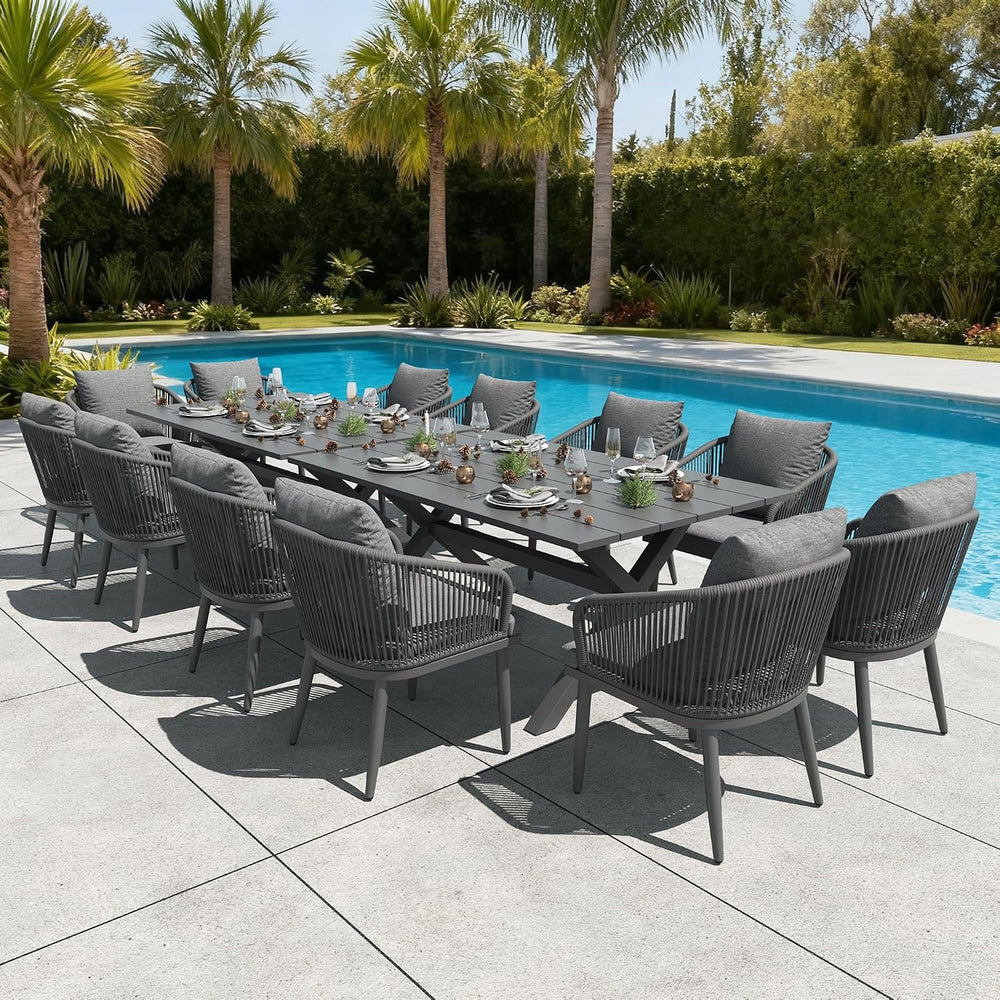 LayinSun 14 Pieces Outdoor Patio Dining Set, Aluminium Rectangular Dining Tab...