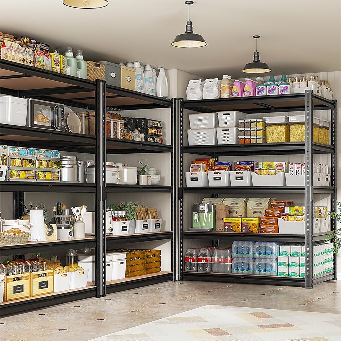 REIBII 2400LBS Storage Shelves 5 Tier Garage Shelving Heavy Duty, Adjustable ...