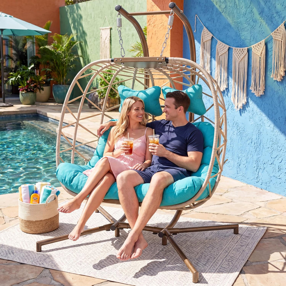 NICESOUL Outdoor Double Egg Chair with Stand, XL Large & Wide All-Weather...