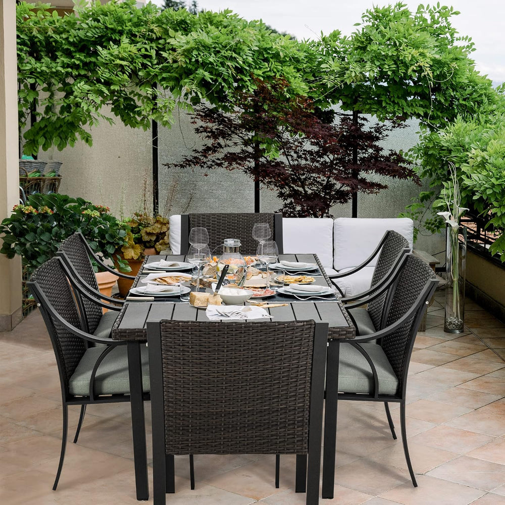 7 Piece Patio Dining Set,Outdoor Dining Set,Outdoor Patio Dining Set.Wicker R...