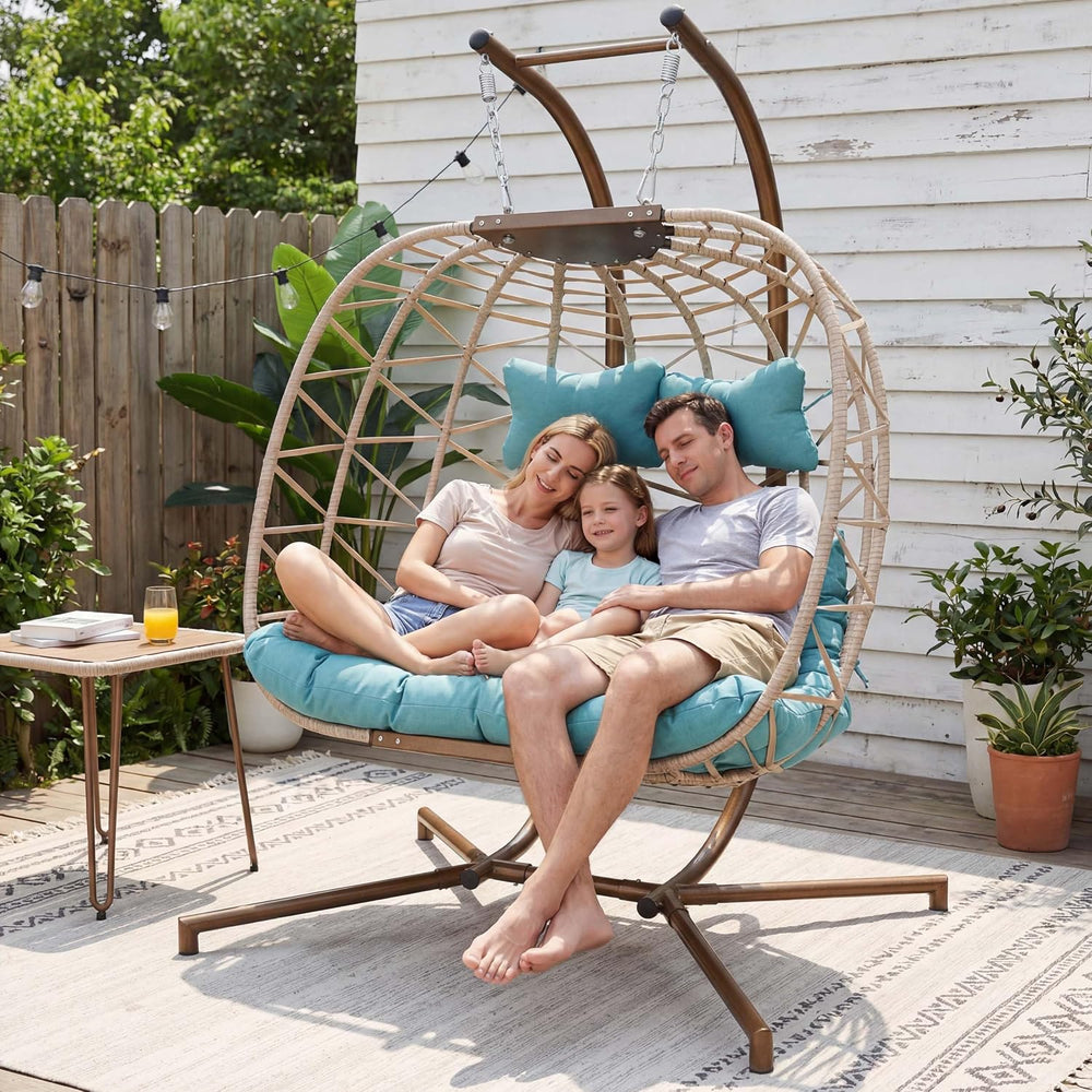 NICESOUL Outdoor Double Egg Chair with Stand, XL Large & Wide All-Weather...