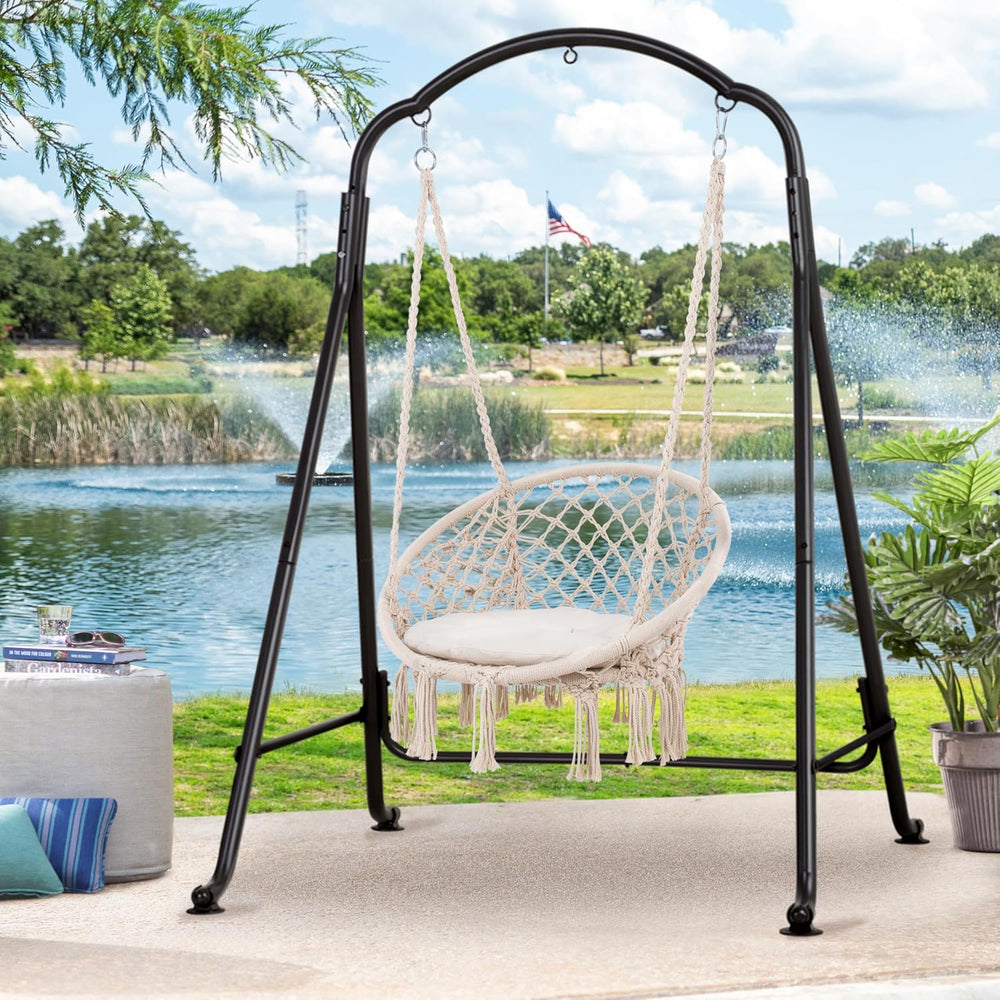 SUNCREAT Hammock Chair Stand, Heavy-Duty Steel Swing Stand, Patented, Black