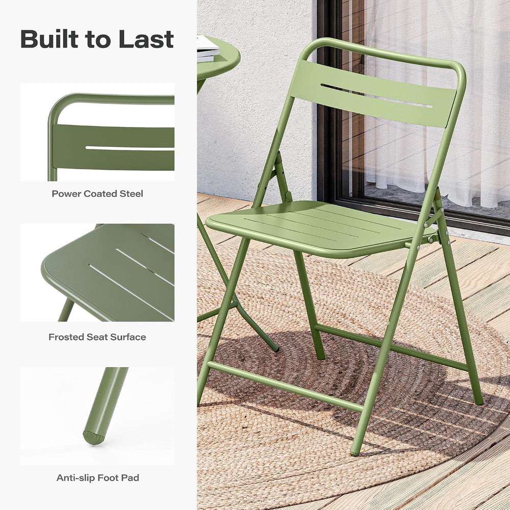 LAUSAINT HOME 3-Piece Steel Bistro Set, Weather-Resistant Folding Small Patio...