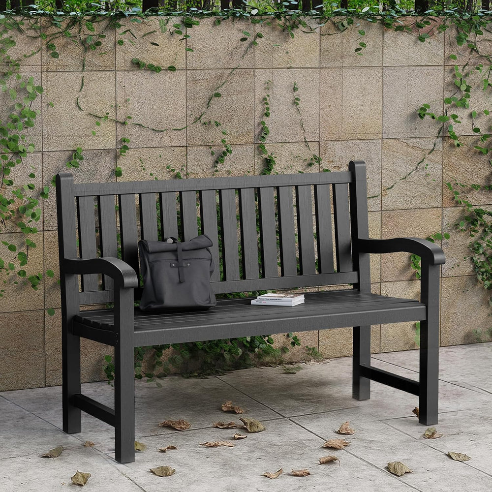 Outdoor Bench, 2-Person Resin Bench,Deep Black