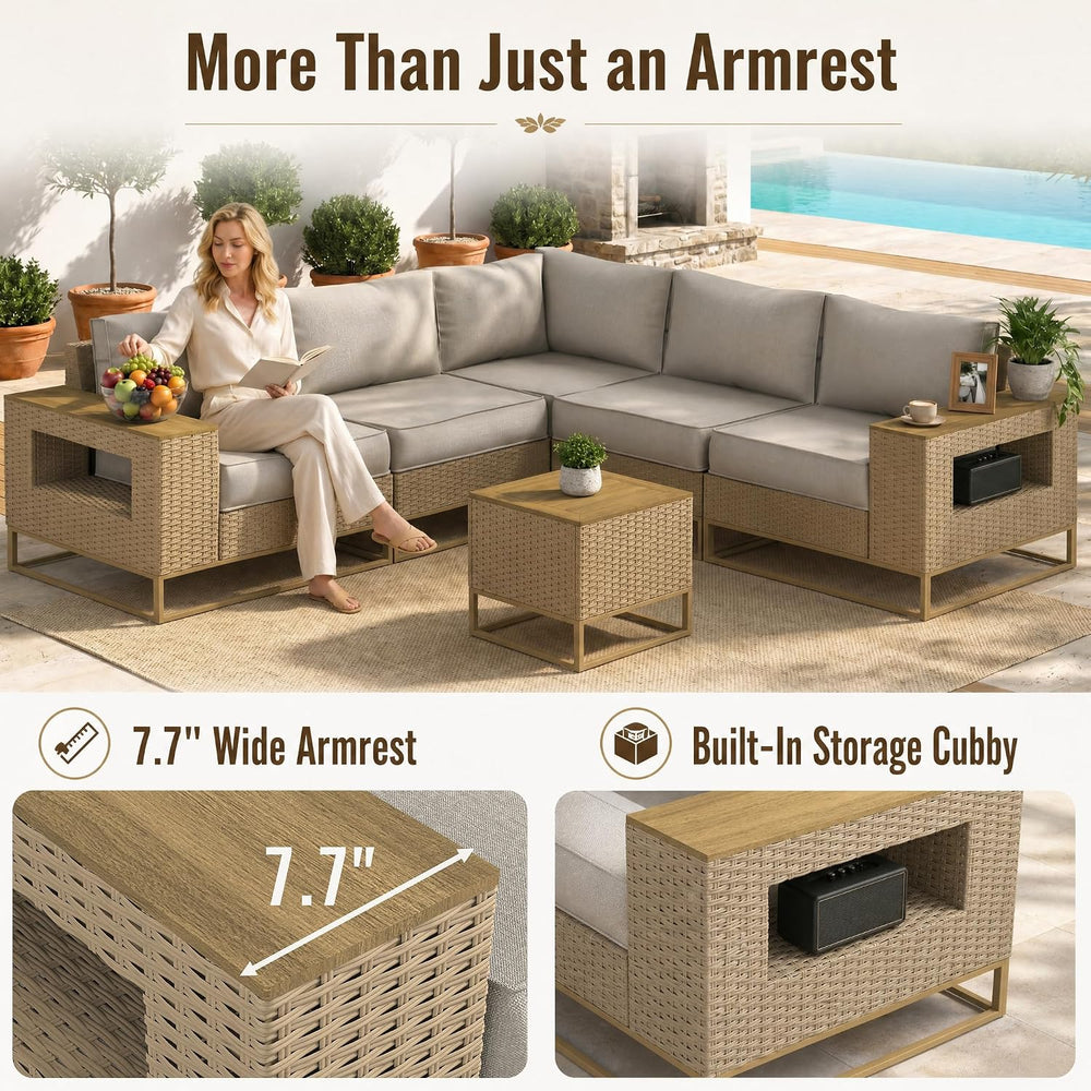 Outdoor Patio Furniture Set, PE Wicker Sectional Sofa with Thick Cushions