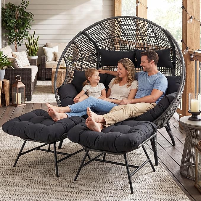 NICESOUL Luxury Double Egg Chair with Footrest & Cushions, Two Person Wic...