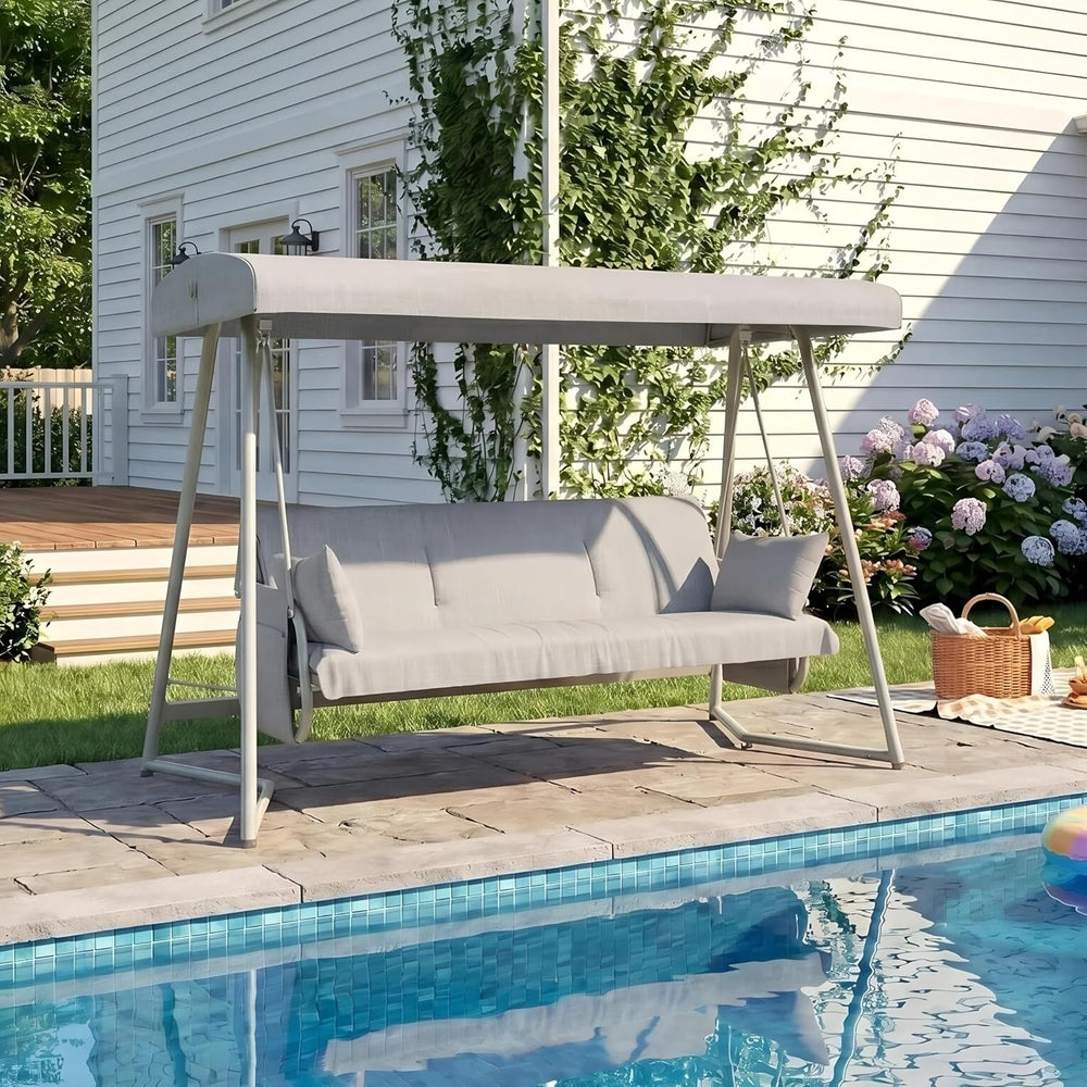 3-4 Person Oversized Outdoor Porch Swing with Adjustable Backrest Canopy,2-in...
