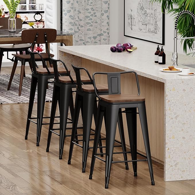 Yongchuang 24" Metal Barstools Set of 4 Counter Bar Stools with Wood Top...