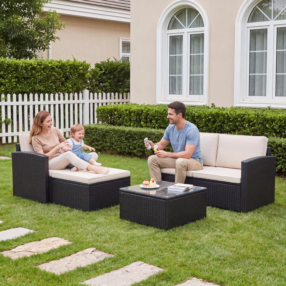 Greesum 3 Piece Patio Furniture Set Outdoor Wicker Rattan Sectional Sofa with...