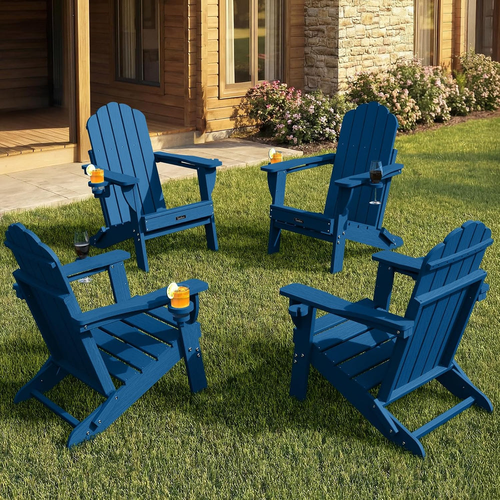Folding Adirondack Chairs Set of 4, Plastic Patio Chair with 2 Cup Holders