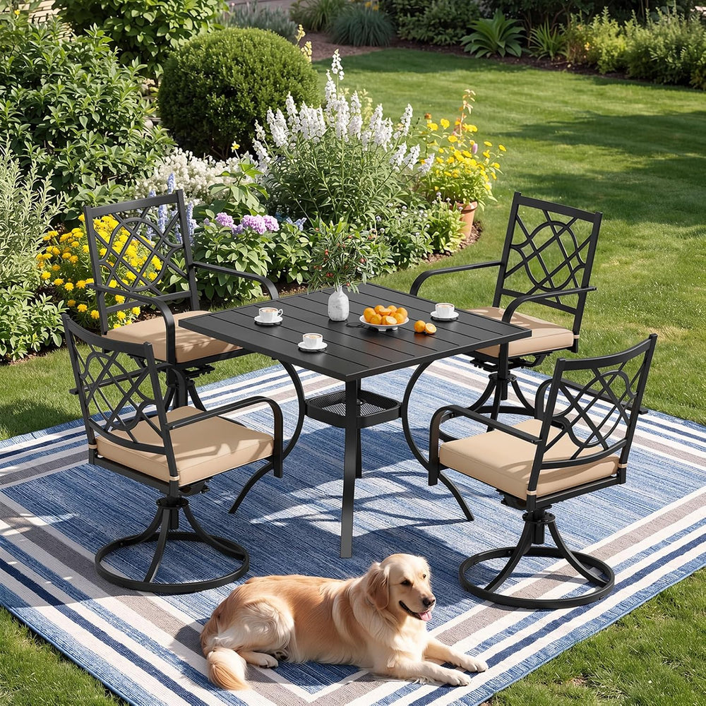 SUNCROWN 5-Piece Outdoor Dining Set Metal Swivel Cushioned Chairs Patio Furni...
