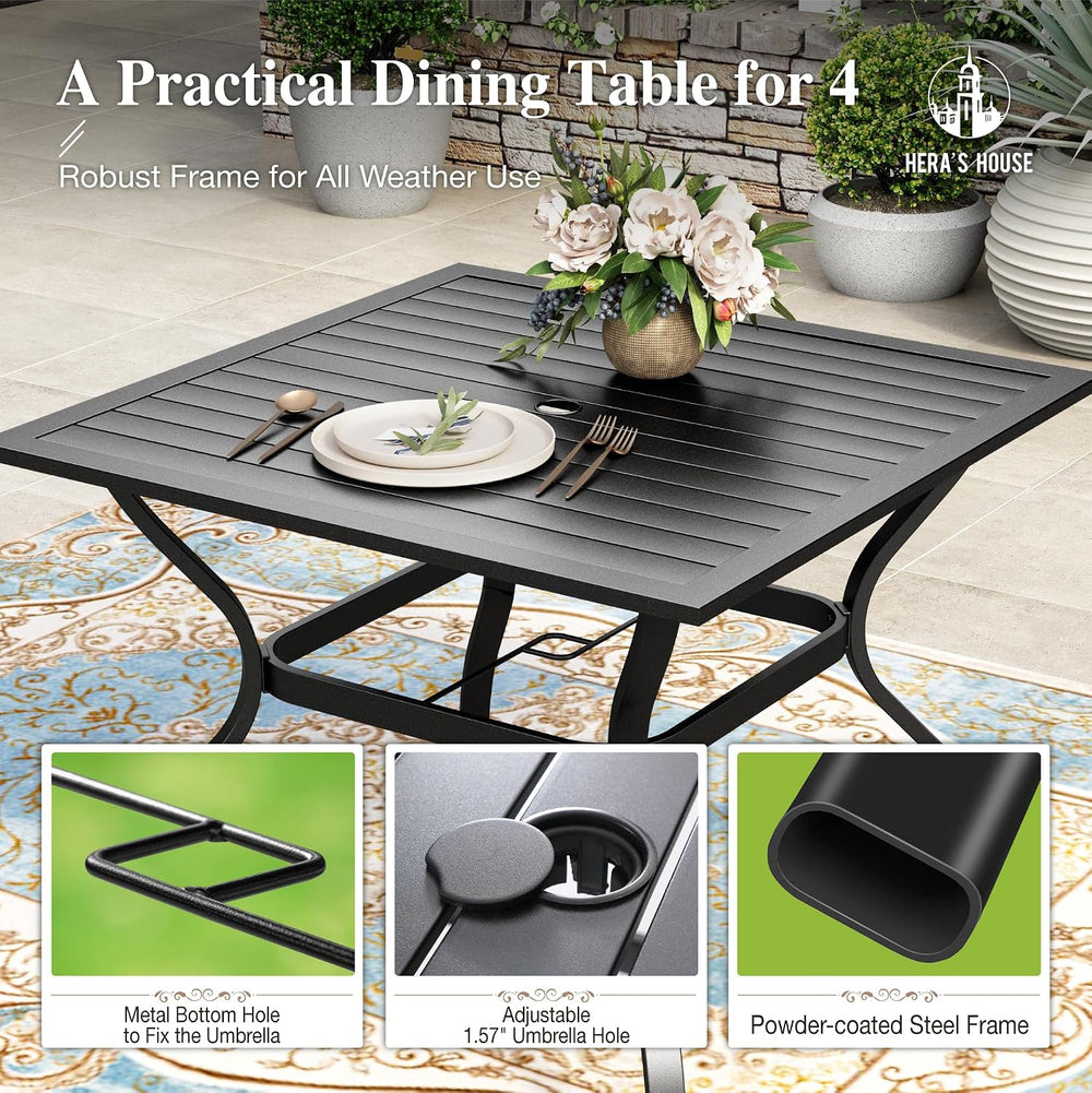 HERA'S HOUSE 5pc Patio Dining Set for 4, Outdoor Metal Table & Blue C...