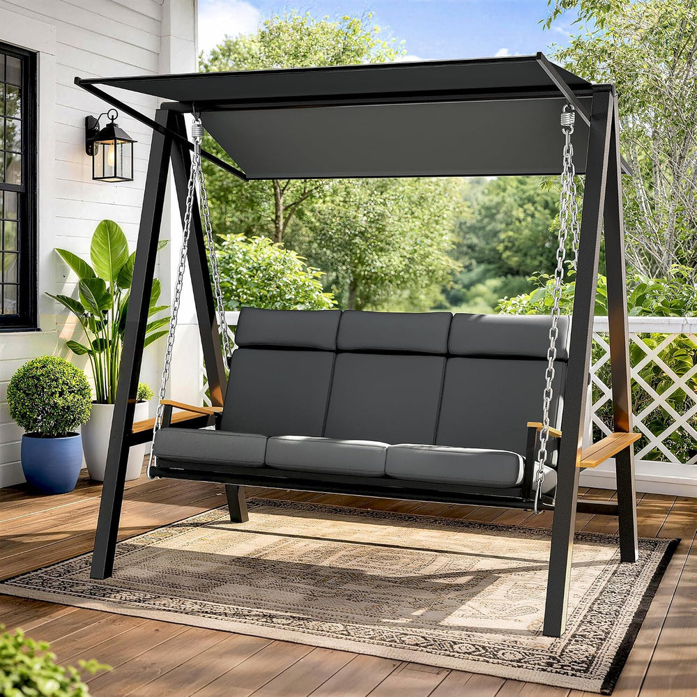 Pamapic 3-4 Seat Porch Swing with Stand, 990 lb Capacity, Black