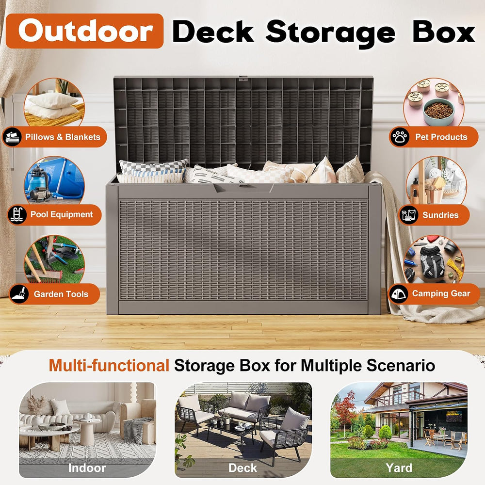 Outdoor Deck Storage Box, Waterproof,Grey,90 Gallon