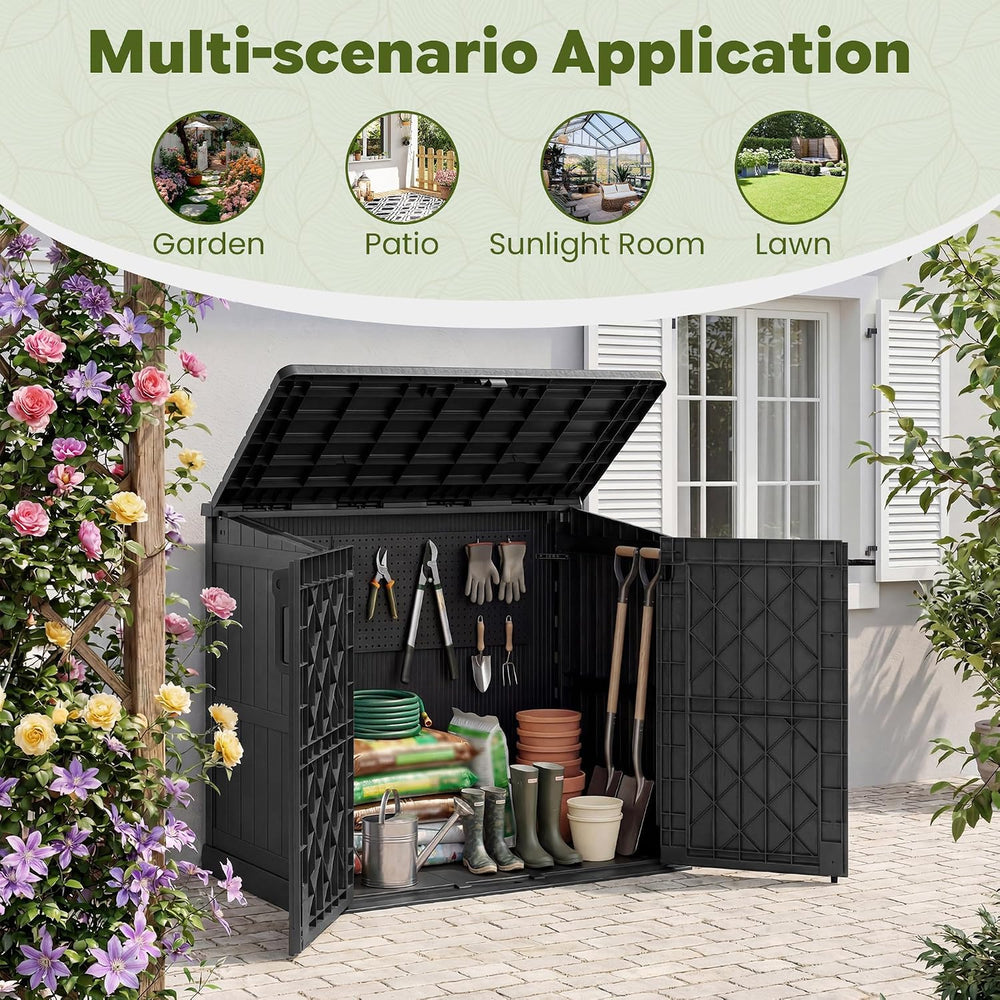 LHBcraft 36 Cu Ft Outdoor Storage Cabinet, Horizontal Resin Storage Shed Box ...