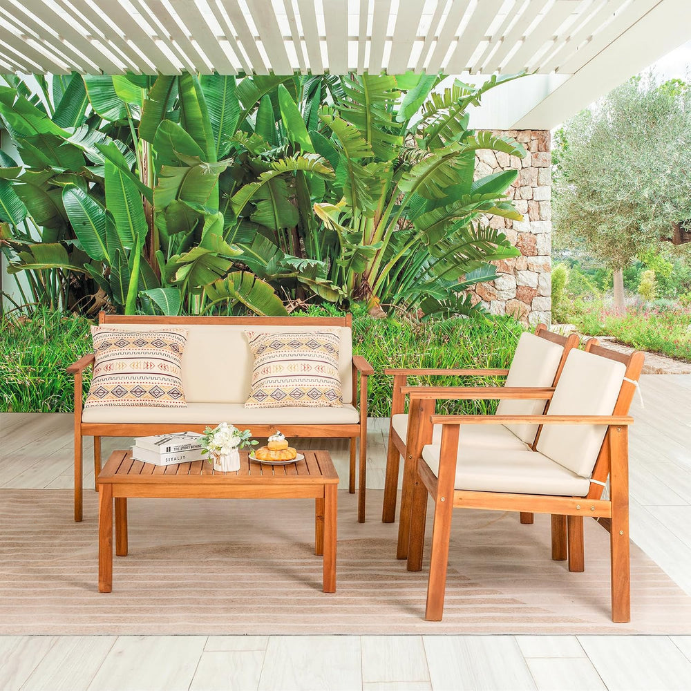 Greesum 4 Piece Bistro Patio Furniture Outdoor Chat Chair Set with Water Resi...