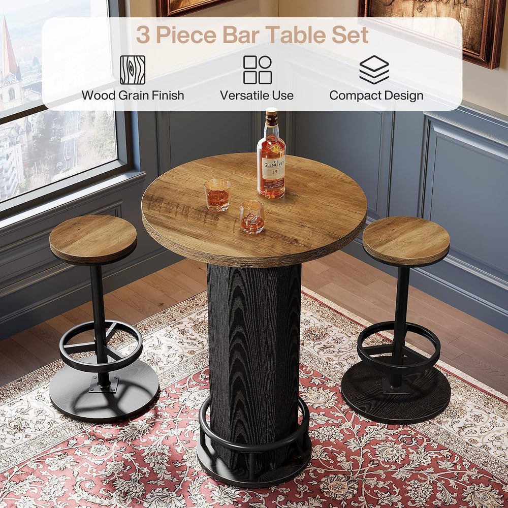 Tribesigns Round Bar Table with Chairs, Industrial Bistro Sets with 2 barstoo...
