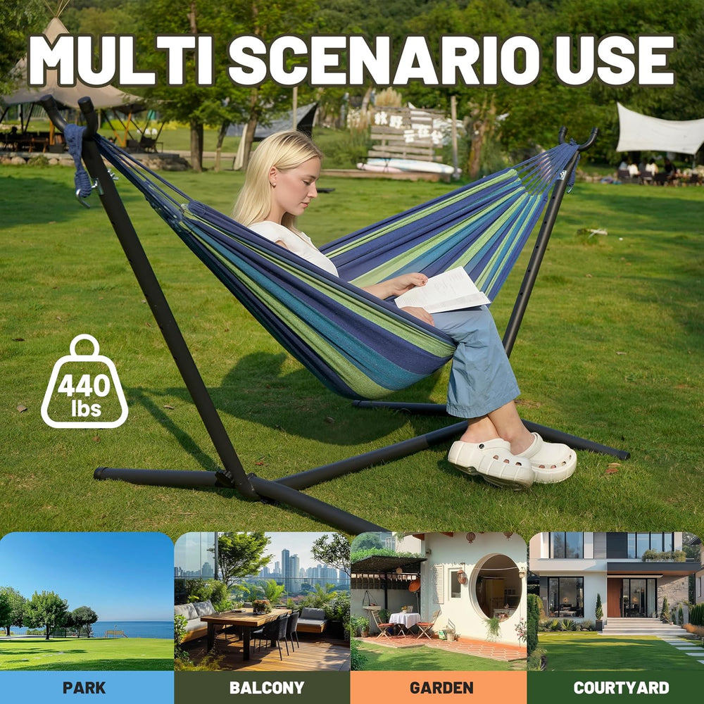 Hammock with Stand for Outside, 450lb Steel Frame, Blue