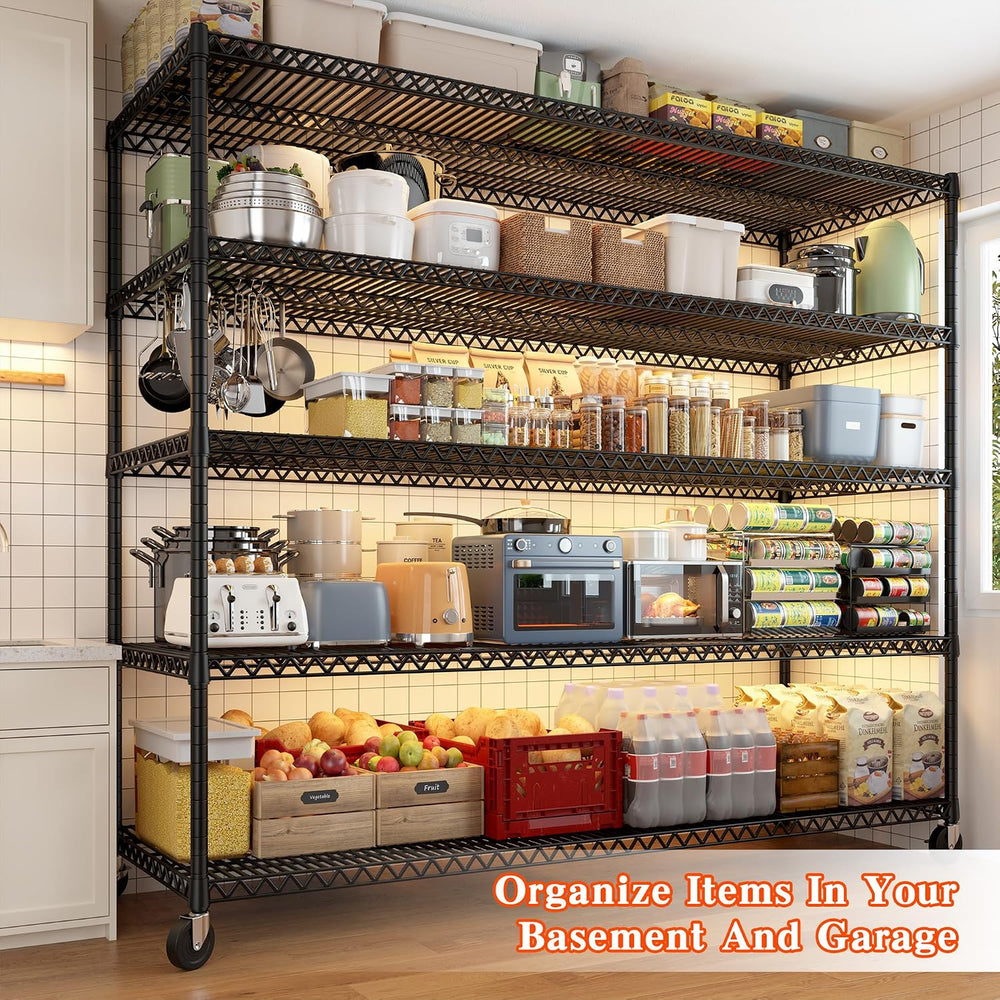 REIBII 5-Tier Heavy Duty Shelving with Wheels, 3200LBS Storage Rack