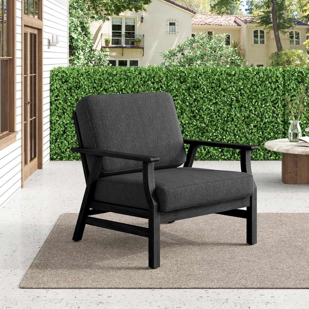 3 Piece Wood Patio Chair Outdoor Bistro Set, Outdoor Armchair All Weather Pat...