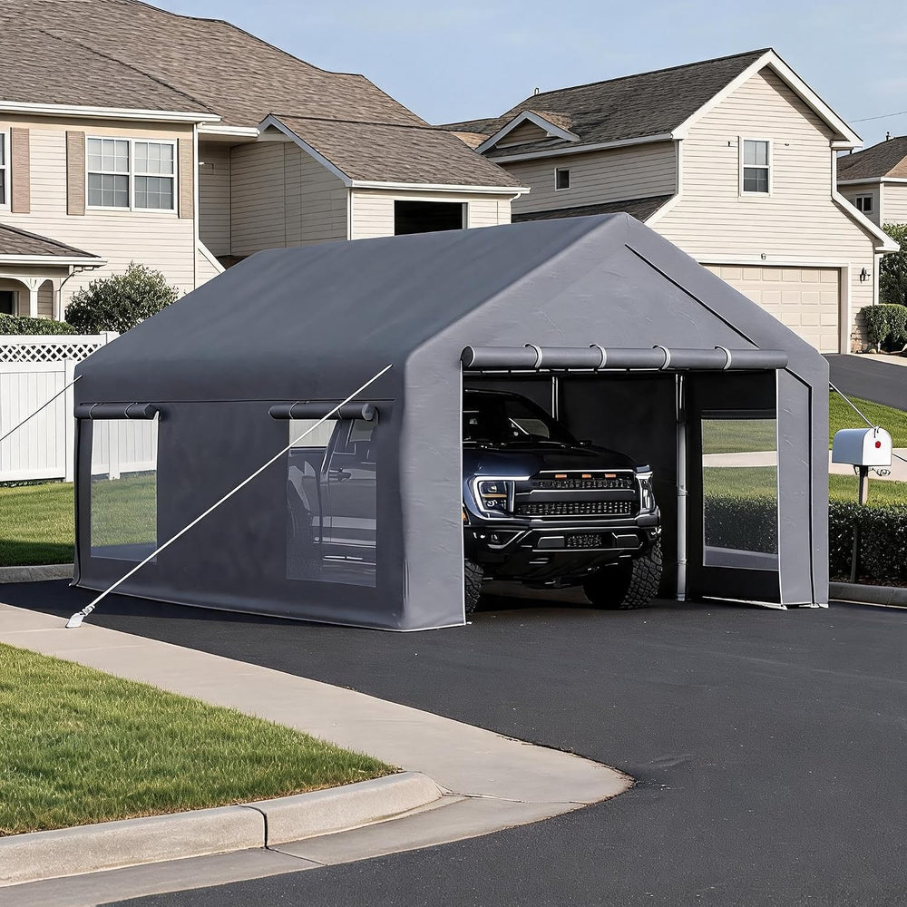 12x20 FT Heavy Duty Carport Canopy with Sidewalls, Grey