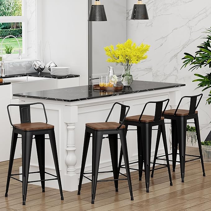 Yongchuang 24" Metal Barstools Set of 4 Counter Bar Stools with Wood Top...