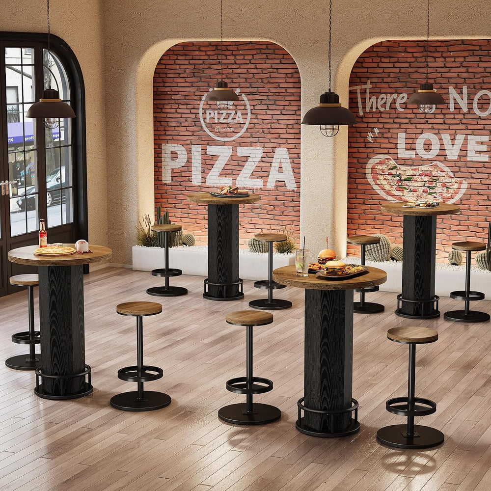 Tribesigns Round Bar Table with Chairs, Industrial Bistro Sets with 2 barstoo...
