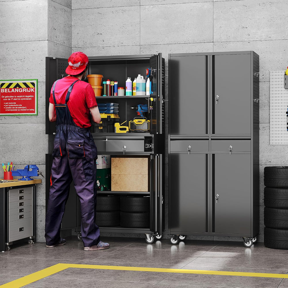 Aobabo 71" H Metal Garage Storage Cabinet Organizer with 2 Drawers