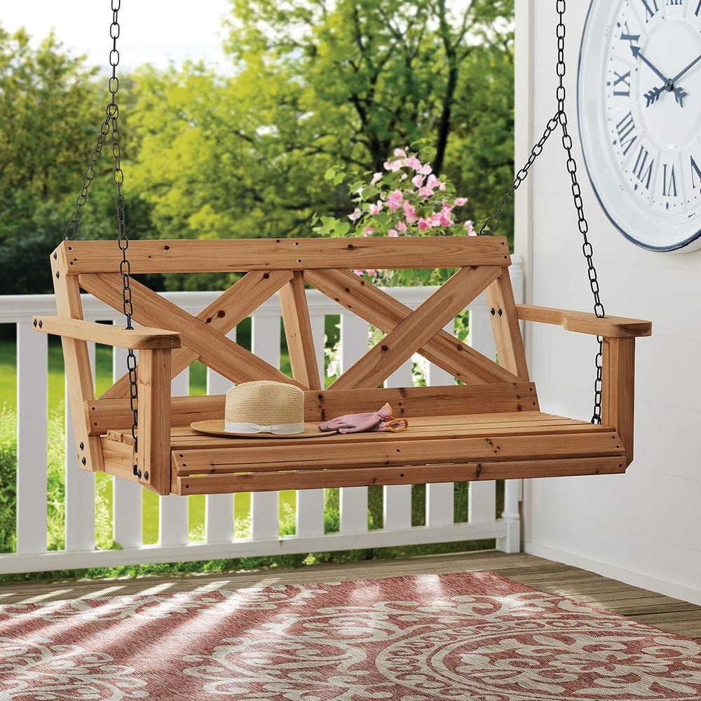 Backyard Discovery 55" Cedar Wood Farmhouse Outdoor Porch Swing Bench wi...