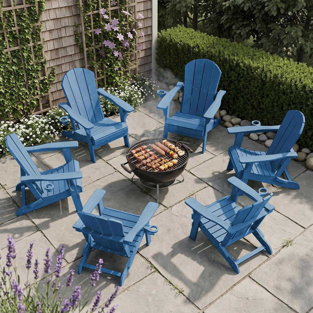 PLUUV Folding Adirondack Fire Pit Chairs Set of 2 with Cup Holders,Navy