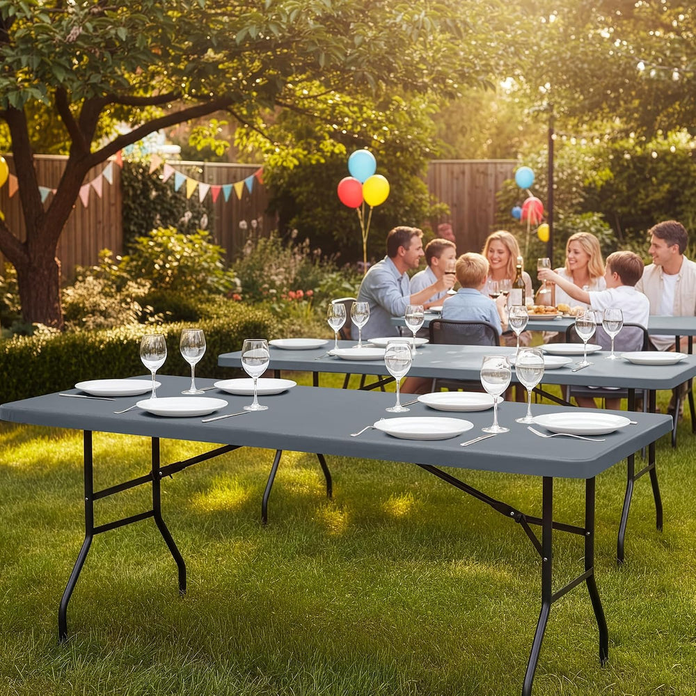 Fitted Tablecloths for 8ft Rectangle Tables with Elastic, 6 Pack