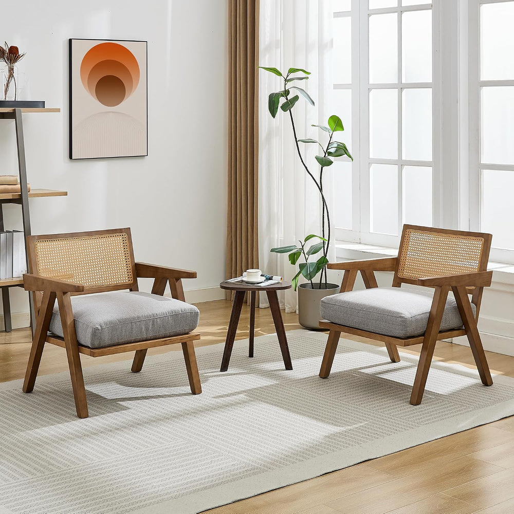 Mid Century Modern Accent Chair, Comfy Living Room Chairs with Sturdy Wood Le...