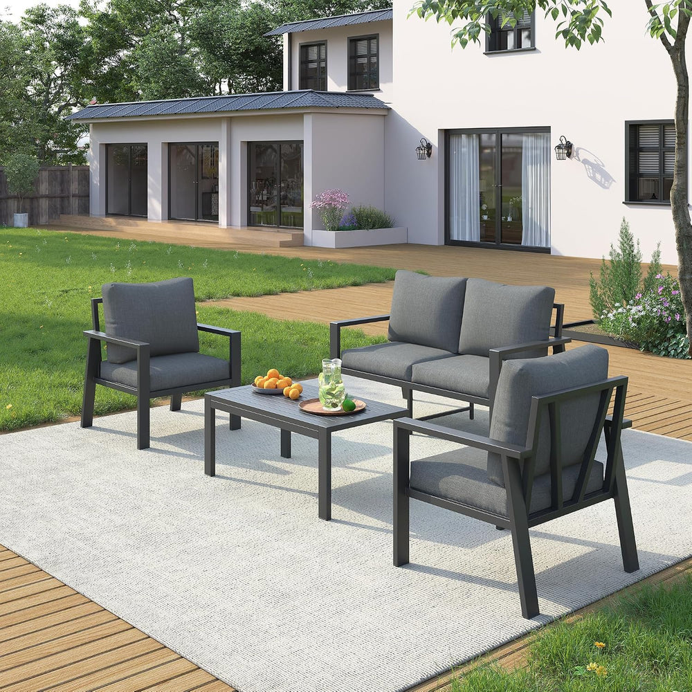 UDPATIO Aluminum Outdoor Patio Furniture Set 4-Seat Metal Patio Conversation ...
