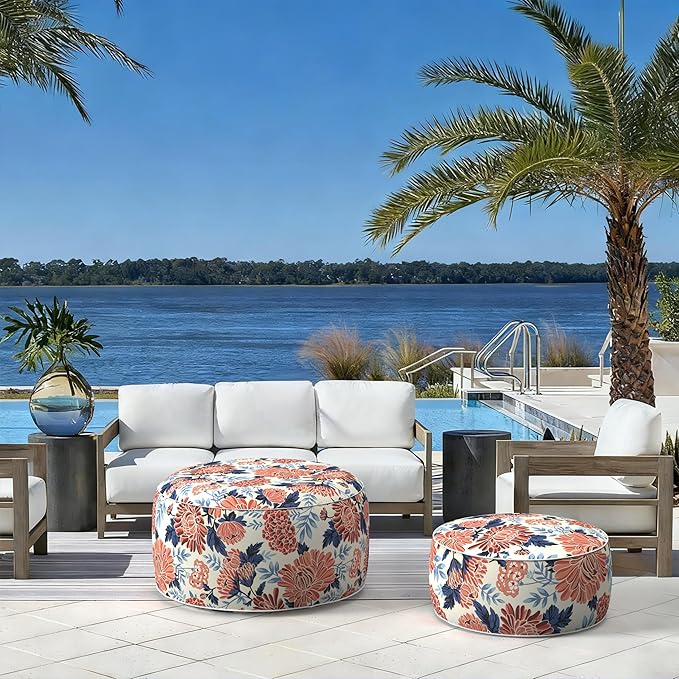 LVTXIII Indoor/Outdoor Extra Large Inflatable Ottoman Pouf D31 x H14 Inch, Ro...