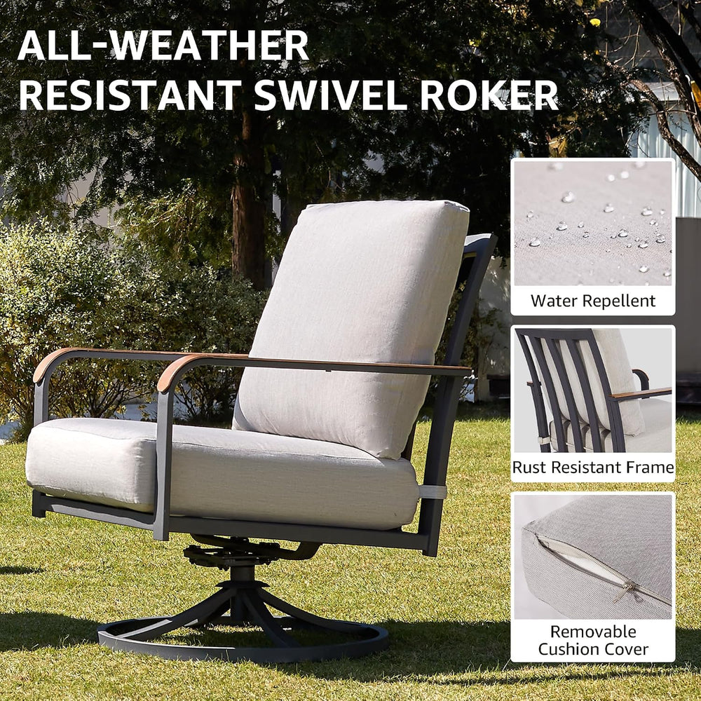 Patio Swivel Chairs Set of 2,Outdoor Rocker Chairs Set with 6" Thick Cus...