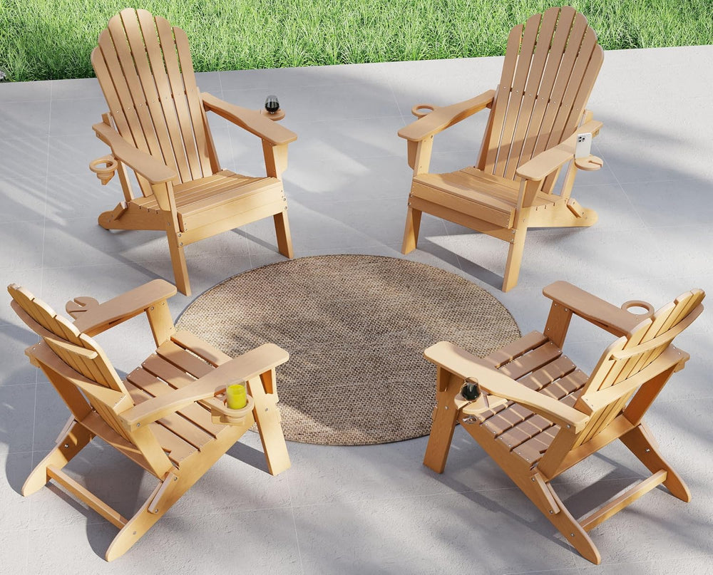 Outdoor HDPE Folding Adirondack Chair Set of 4, High Back Wide Seat Patio Cha...