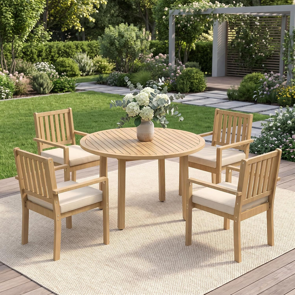 Wisteria Lane 5-Pieces Acacia Patio Table and Chairs Set for 4, Outdoor Dinin...