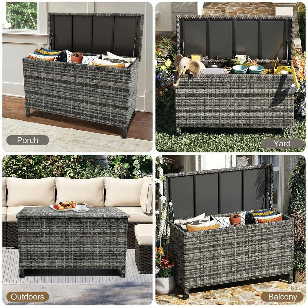 Wicker Deck Box, 185 Gallon All-Weather Outdoor Storage Box - Grey