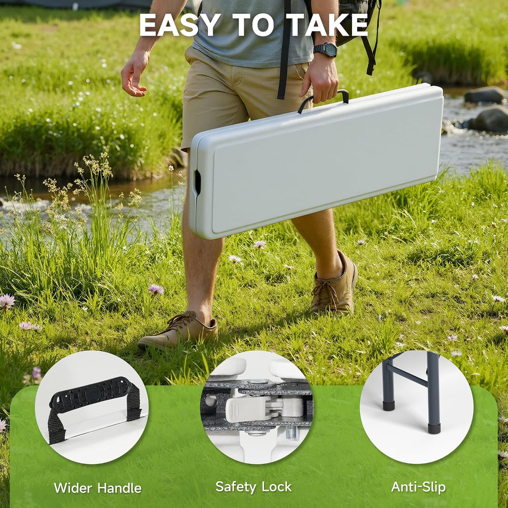 6FT Folding Bench - Heavy Duty 770lbs Capacity, Safety Locking Button & W...