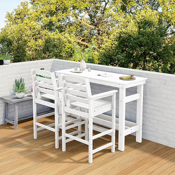 SERWALL Outdoor Bar Set with 9ft Umbrella, All-Weather HDPE Patio Bar Chairs ...