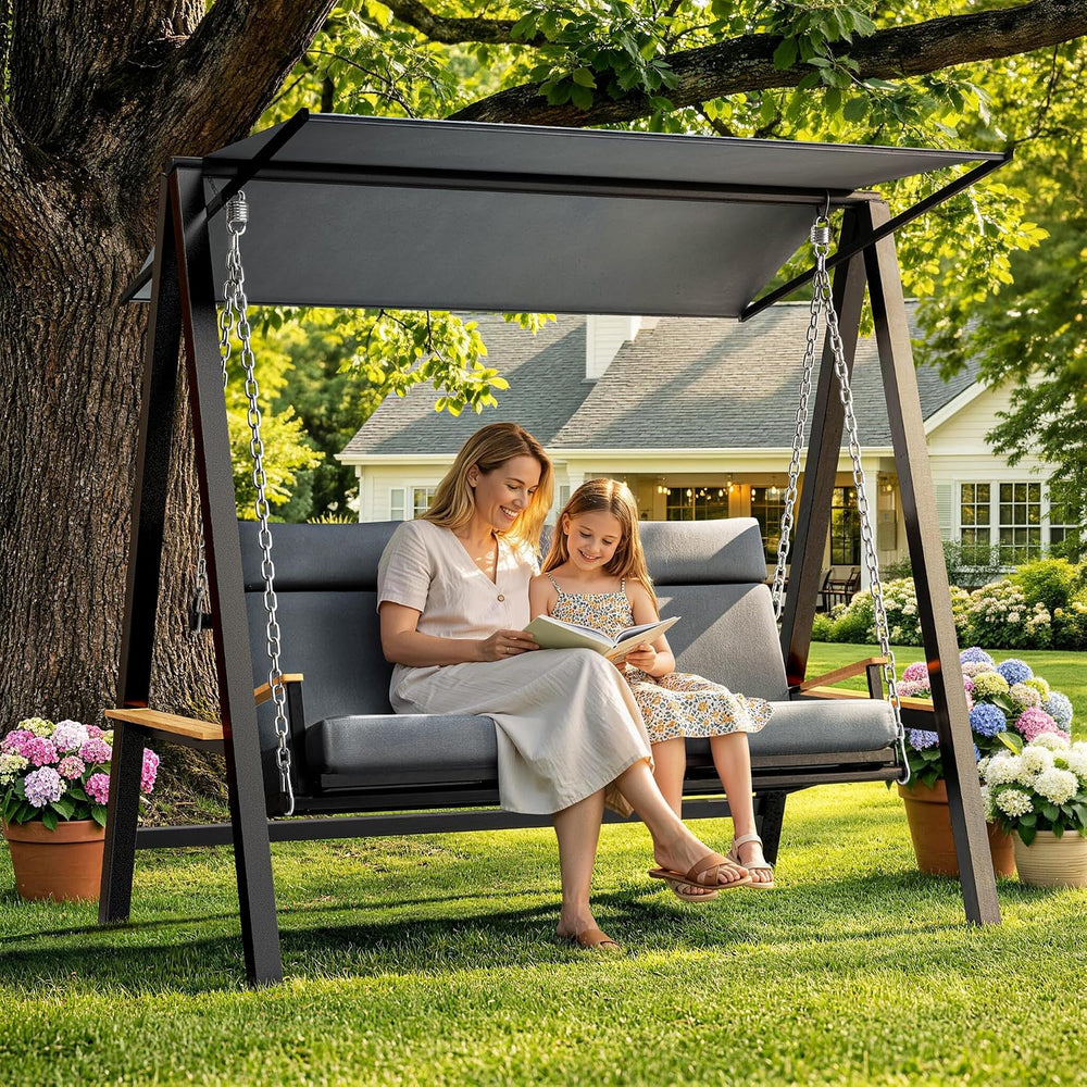 Pamapic 3-4 Seat Porch Swing with Stand, 990 lb Capacity, Black