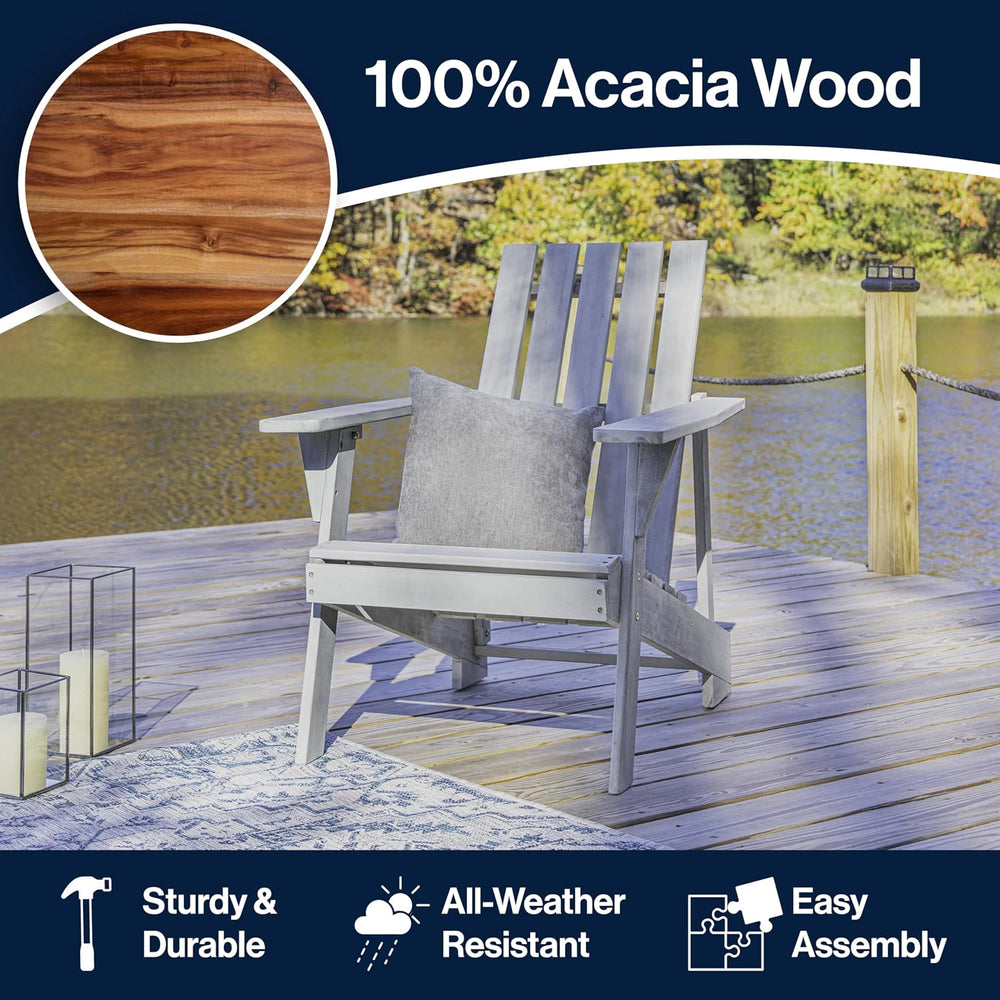JONATHAN Y Irving 32" Solid Acacia Wood Adirondack Chair, Gray