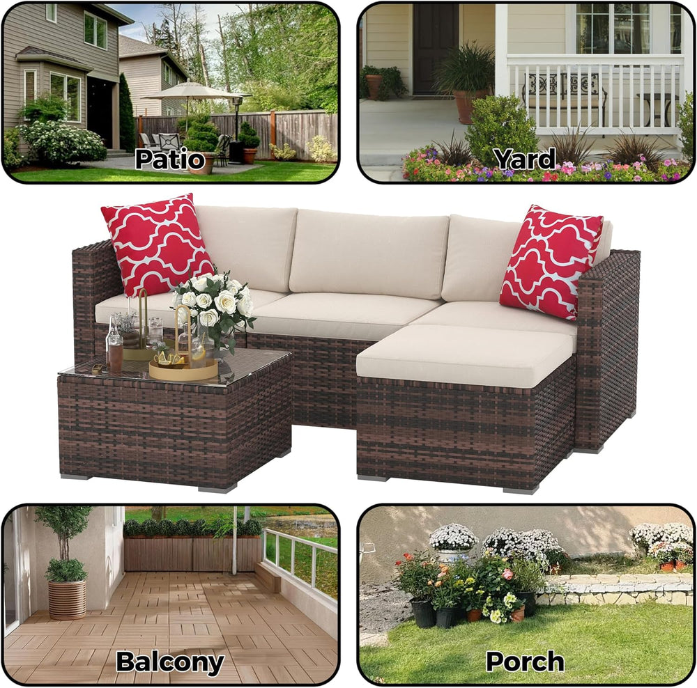 Outdoor Patio Furniture Set, 5 Pieces All-Weather Wicker Sectional Conversati...