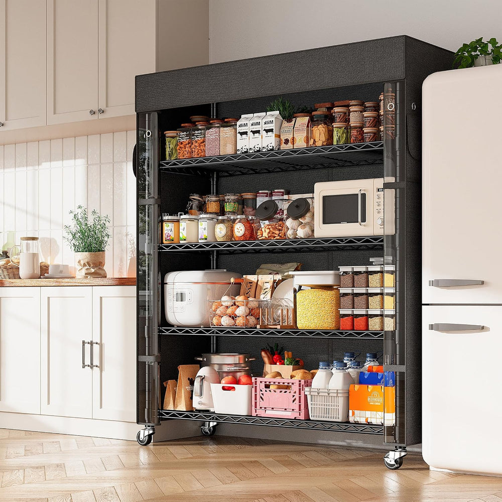 REIBII 72.8"H 5-Tier Heavy Duty Storage Shelving with Cover & Wheels...
