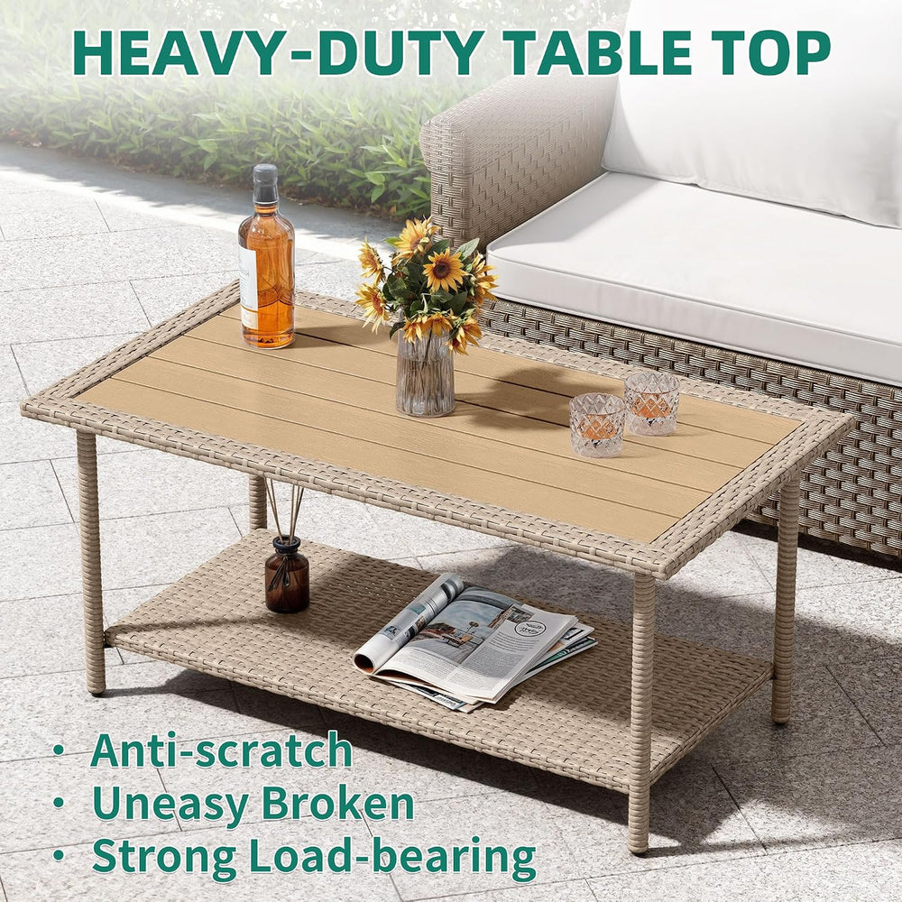 YITAHOME Outdoor Wicker Coffee Table with Storage, 39.4" 2 Tier Rectangl...