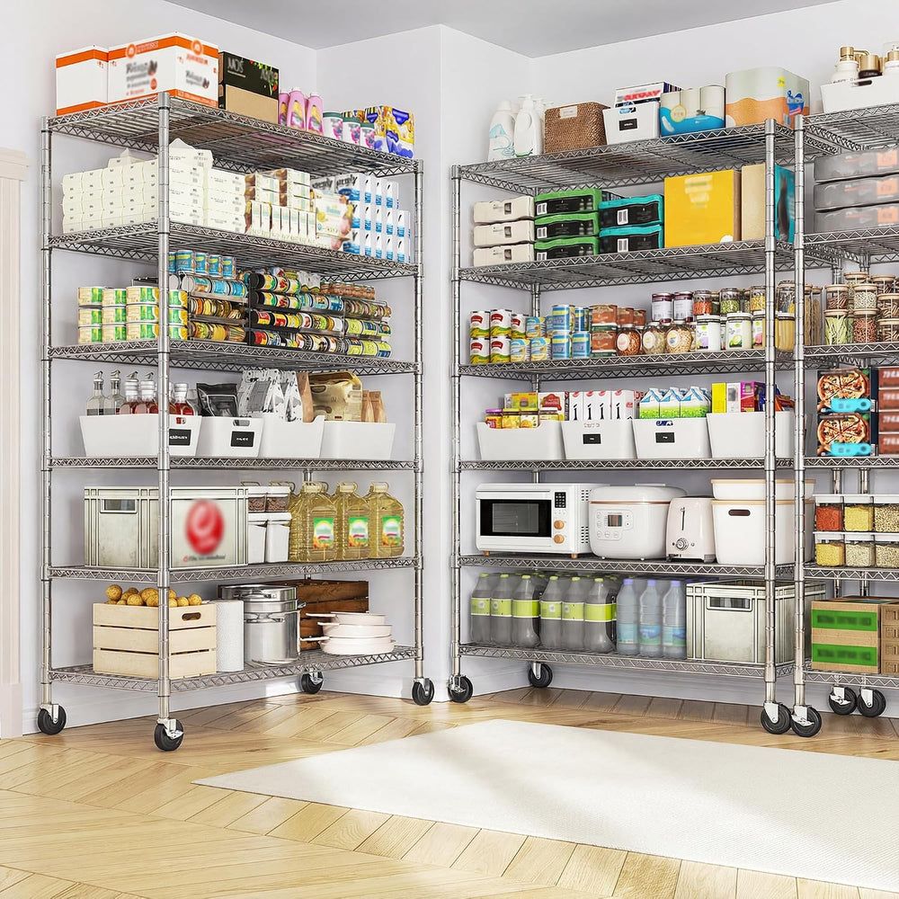 Romorgniz 6-Tier Rolling Storage Shelves with Locking Wheels, Garage Chrome