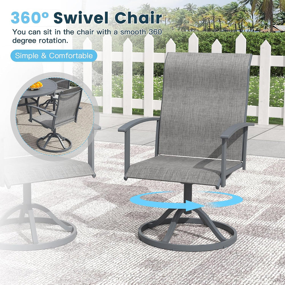 9PCS Outdoor Dining Set, 60" Round Table and 8 Swivel Chairs, Grey