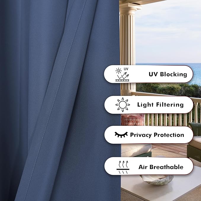 BONZER Outdoor Curtains for Patio Water Resistant Heavy Privacy Light Filteri...