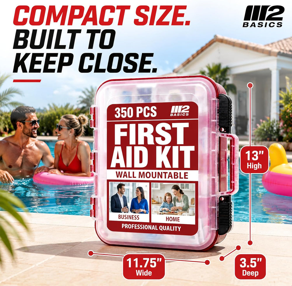 M2 BASICS 350 Piece Professional Wall-Mount First Aid Kit, Business, Home