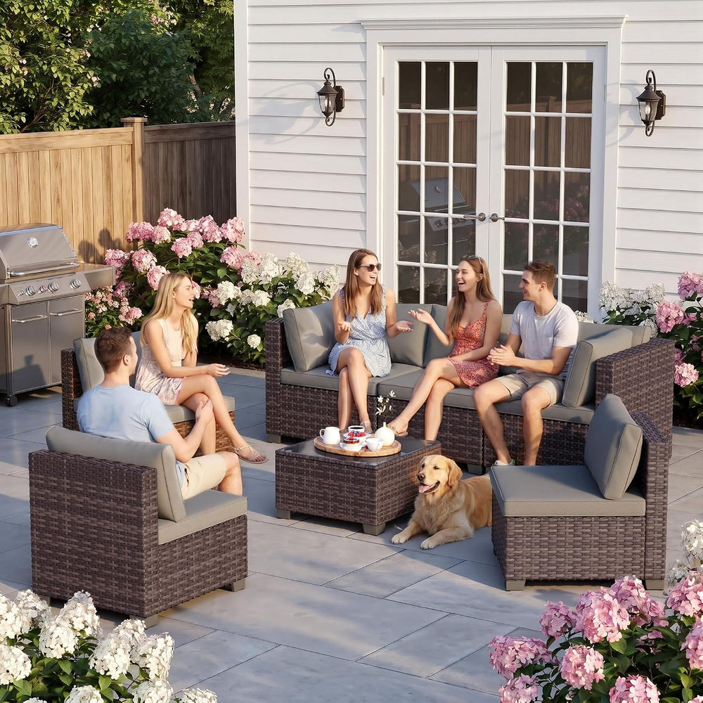 Ahomly 7-Piece Patio Furniture Set, Outdoor Sectional Couch, Grey